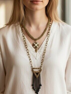 Gold-Tone Layered Fringe Pendant Necklace - Elegant Women's Jewelry